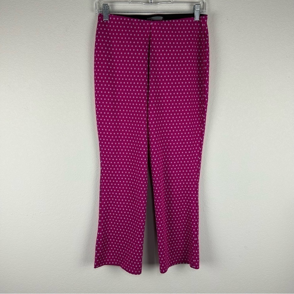 Anthropologie Pink Gray Floral Dotted Straight Pull On Pants Size Small